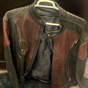 Rose Sturgis Bull Men's Black and Brown Leather Jacket